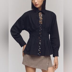 Anthropologie Black Blouse with Gold Accents